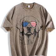 Patriotic Dog Mom Vintage Washed T-Shirt in Brown