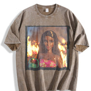 Fire Party Doll Vintage Washed T-Shirt in Brown