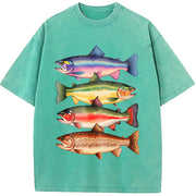 River Fish Species Vintage Washed T-Shirt in Blue