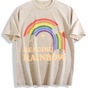 Reading Rainbow Retro Librarian Vintage Washed T-Shirt in Beige
