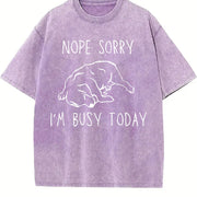 Nope Sorry Busy Today Sleeping Dog Vintage Washed T-Shirt in Purple