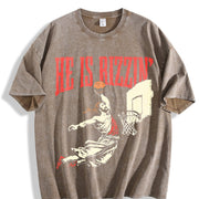He Is Rizzin' Basketball Vintage Washed T-Shirt in Brown