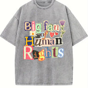 Big Fan of Human Rights Retro Vintage Washed T-Shirt in Gray