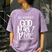 Jesus Is King Christian Collage Vintage Washed T-Shirt in Purple