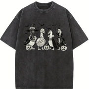 Retro Popular Goose Halloween Vintage Washed T-Shirt in Black