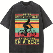 Never Underestimate an Old Man on a Bike Vintage Washed T-Shirt in Black