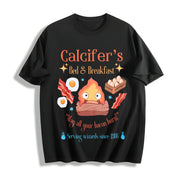 Howl’s Moving Castle Inspired Calcifer's Bed & Breakfast Cotton T-Shirt in Black