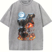 Dinosaur 90s Retro Prehistoric Jurassic Vintage Washed T-Shirt in Gray