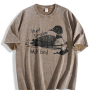 Stupid Canadian Wolf Bird Vintage Washed T-Shirt in Brown