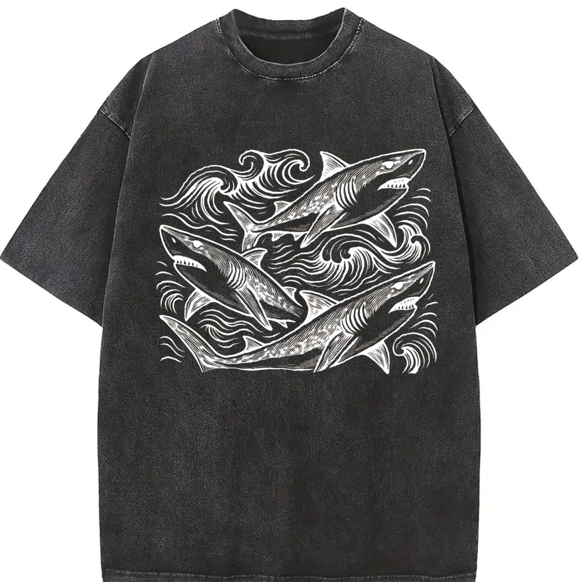 Sharks ® Ocean 90s Vintage Washed T-Shirt in Black