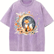 Bohemian Short-sleeve Vintage Washed T-Shirt in Purple