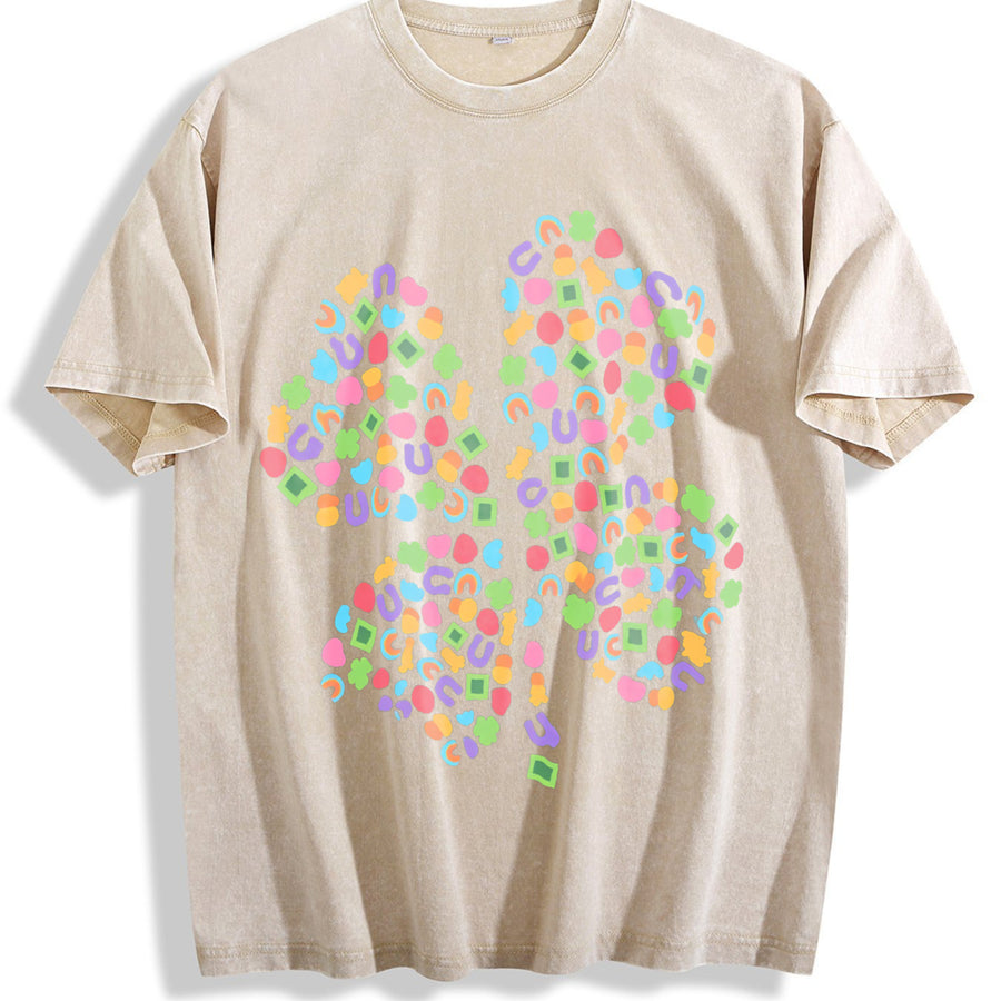 Lucky Charms Four-Leaf Clover vintage washed oversized T-shirt in Beige