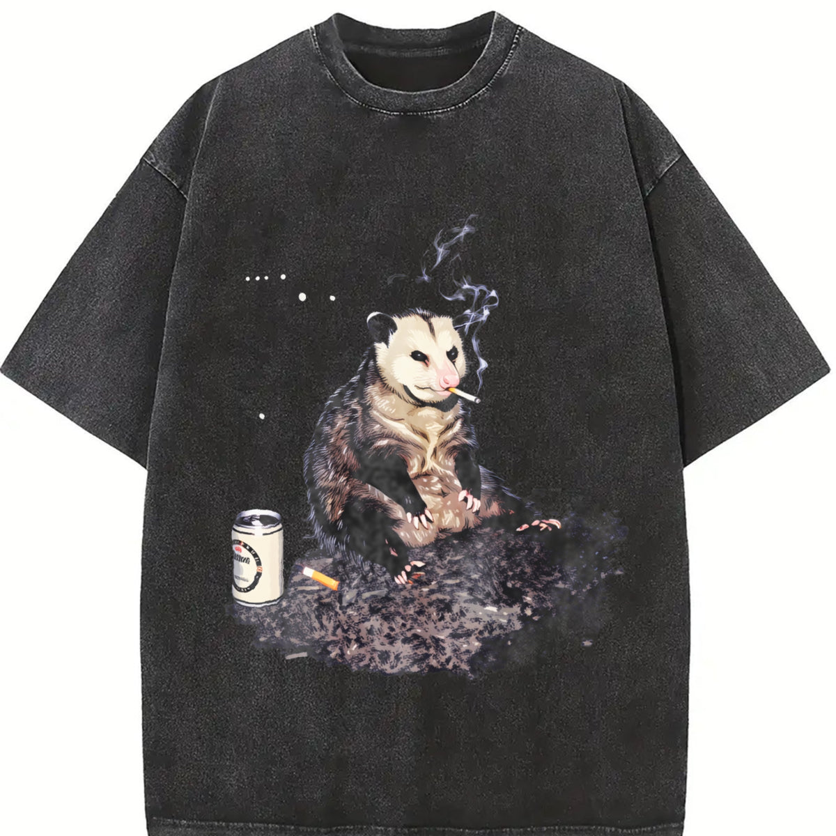 Smoking Opossum Vintage Washed T-Shirt in Black