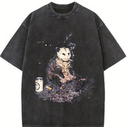 Smoking Opossum Vintage Washed T-Shirt in Black