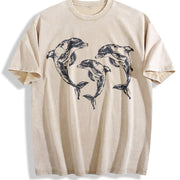 Dolphins 90s Tattoo Vintage Washed T-Shirt in Beige