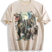 T-rex Dinosaur 90s Vintage Washed T-Shirt in Beige