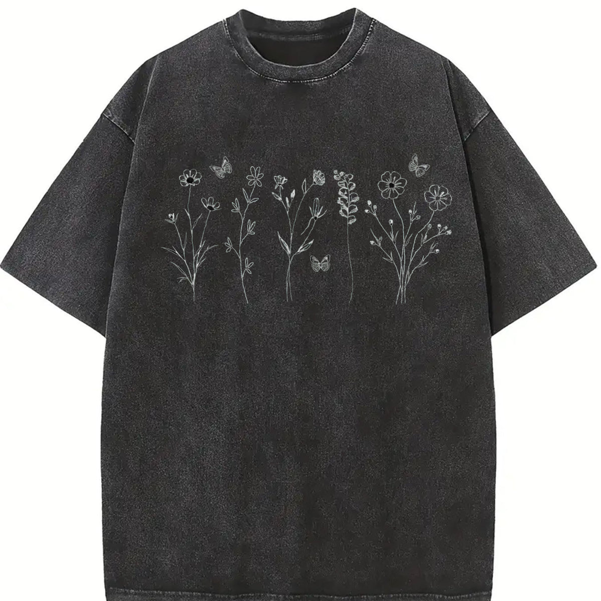 Wildflowers 90s Retro ® Y2k Flower Lovers Vintage Washed T-Shirt in Black