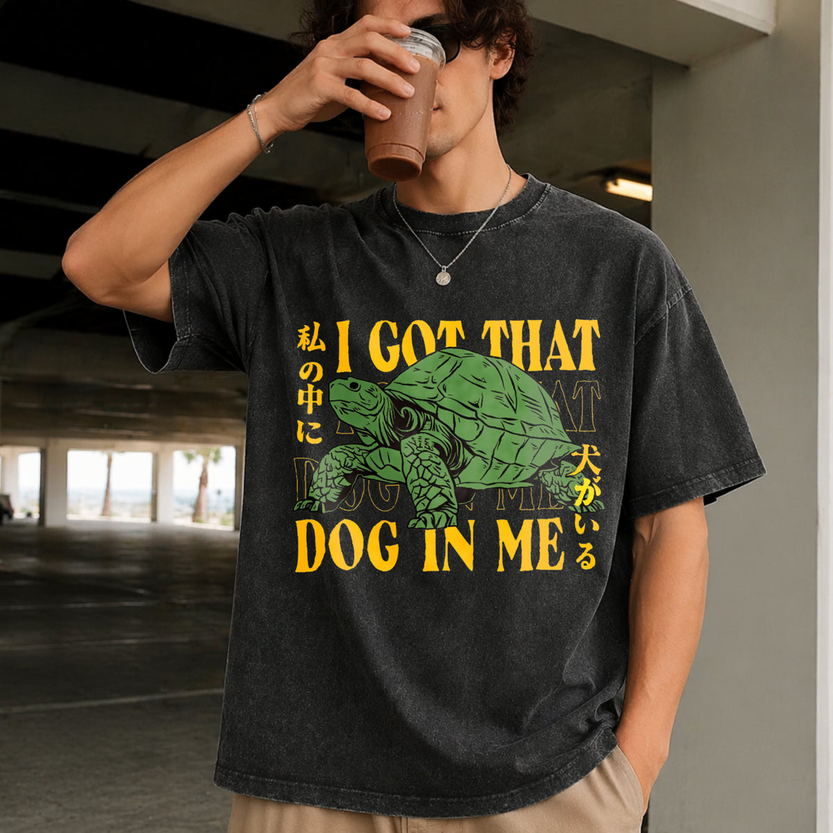 Turtle I Got That Dog in Me Vintage Washed T-Shirt in Black