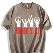 Ohio State Pride Ohioan with Bold Red Letters Vintage Washed T-Shirt in Brown