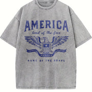 America Land of the Free Home of the Brave Patriotic Vintage Washed T-Shirt in Gray