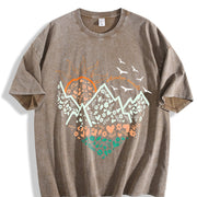 Floral Mountain Sunrise Vintage Washed T-Shirt in Brown