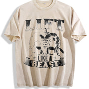 Lift Like a Beast Vintage Washed T-Shirt in Beige