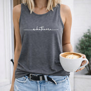 Whatever Cursive Text White Crew-neck Sleeveless Vest Women's Color Cotton Tank Top in Gray