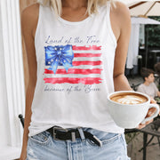 Land of the Free Because of the Brave Memorial Day 4th Of Women's Color Cotton Tank Top in White