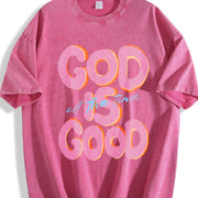 & 230gsm GOD IS GOOD Retro Vintage Washed T-Shirt in Red