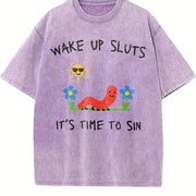 Wake Up Slts Animal Meme Sarcastic Cursed Unhinged Humor Vintage Washed T-Shirt in Purple