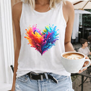 Colorful Heart Splash Crew-neck Sleeveless Vest Outdoor Women's Color Cotton Tank Top in White