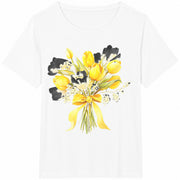 Yellow Tulip Bouquet Cotton T-Shirt in White