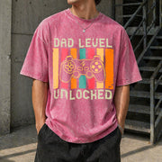 Gamer Dad Level Unlocked Vintage Washed T-Shirt in Red