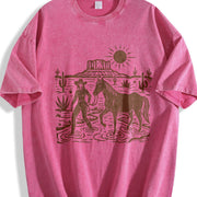 Cowgirl Desert Horse Vintage Washed T-Shirt in Red
