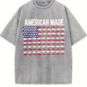 American Made Fishing Flag Vintage Washed T-Shirt in Gray
