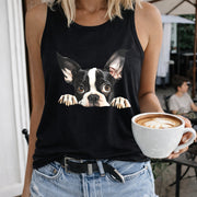 Peeking Boston Terrier Women's Color Cotton Tank Top in Black