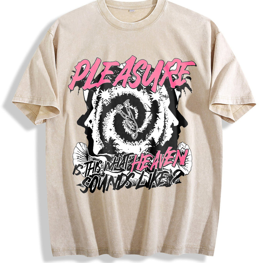 Pleasure Heart Graphic Vintage Washed T-Shirt in Beige
