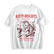 Valentines Cat Kitty Biscuits Bakery Vday Cat Lover Cotton T-Shirt in White
