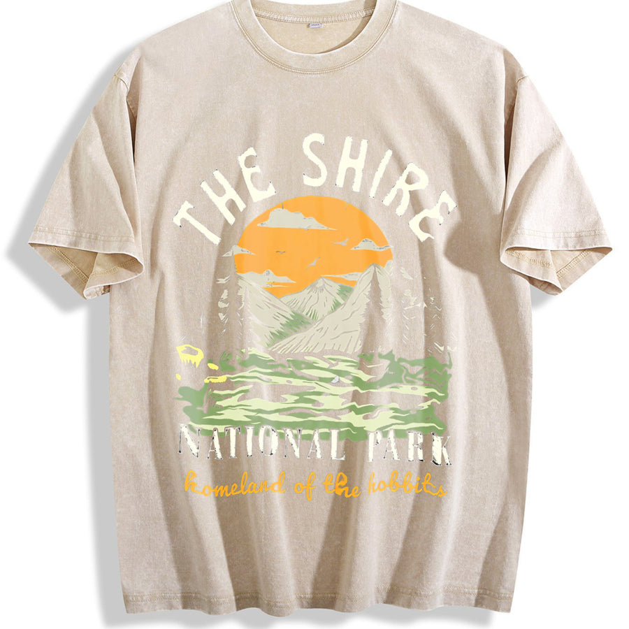 The Shire Lord of The Rings - National Park - Homeland of vintage washed oversized T-shirt in Beige