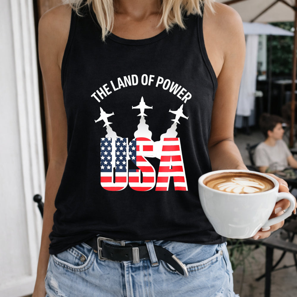 4th of July Patriotic America Women's Color Cotton Tank Top in Black