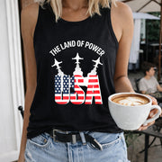 4th of July Patriotic America Women's Color Cotton Tank Top in Black
