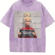 Traumatized by Sagittarius Mugshot Doll Vintage Washed T-Shirt in Purple