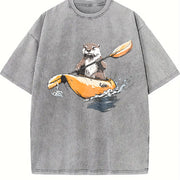 Otter Kayaking Vintage Washed T-Shirt in Gray