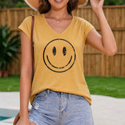 1pc Sleeveless Tank Smiling Face All Seasons Versatile Women's Color Cotton Tank Top in Yellow