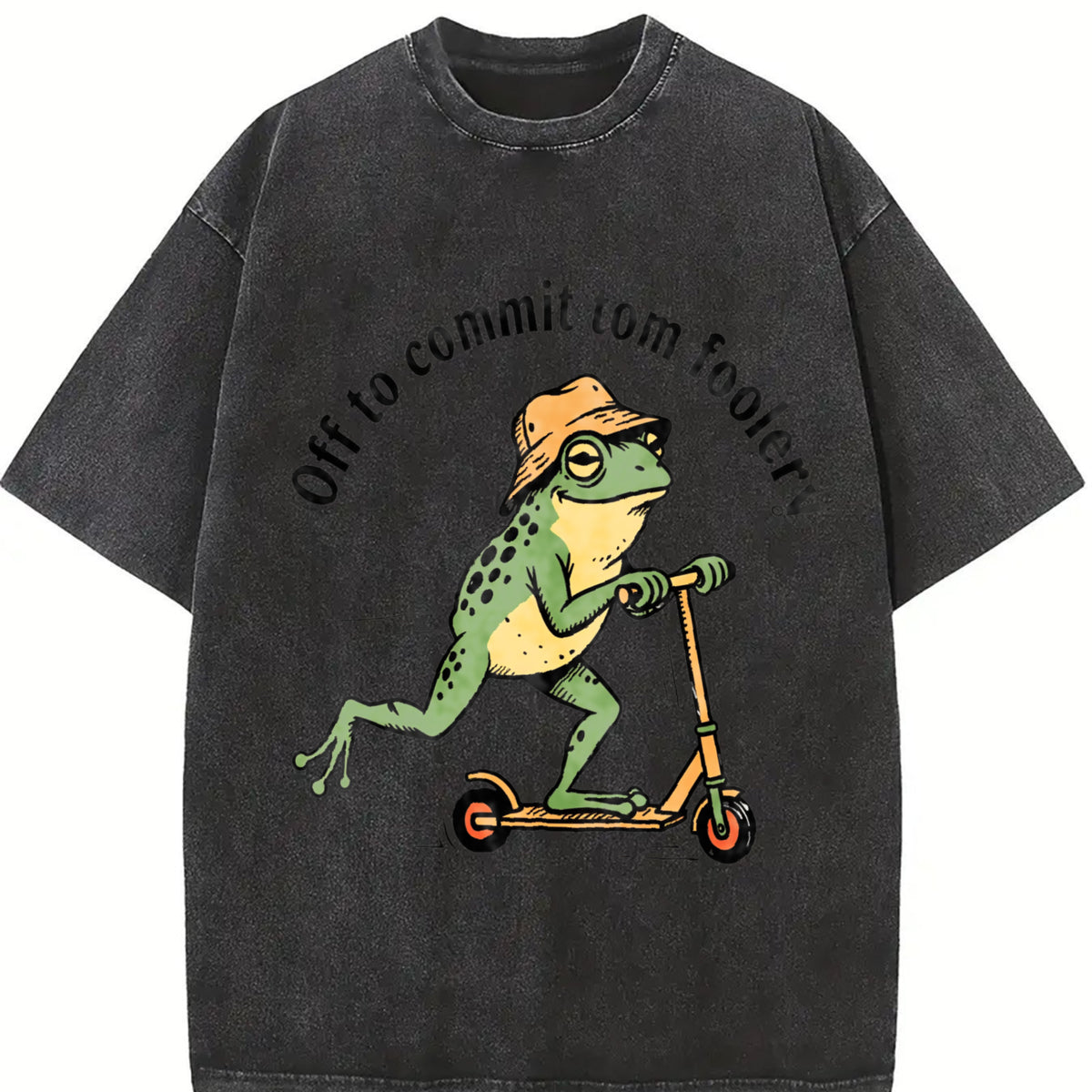 Off to Commit Tomfoolery Frog Vintage Washed T-Shirt in Black