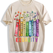 Equal Rights Book Flower Vintage Washed T-Shirt in Beige