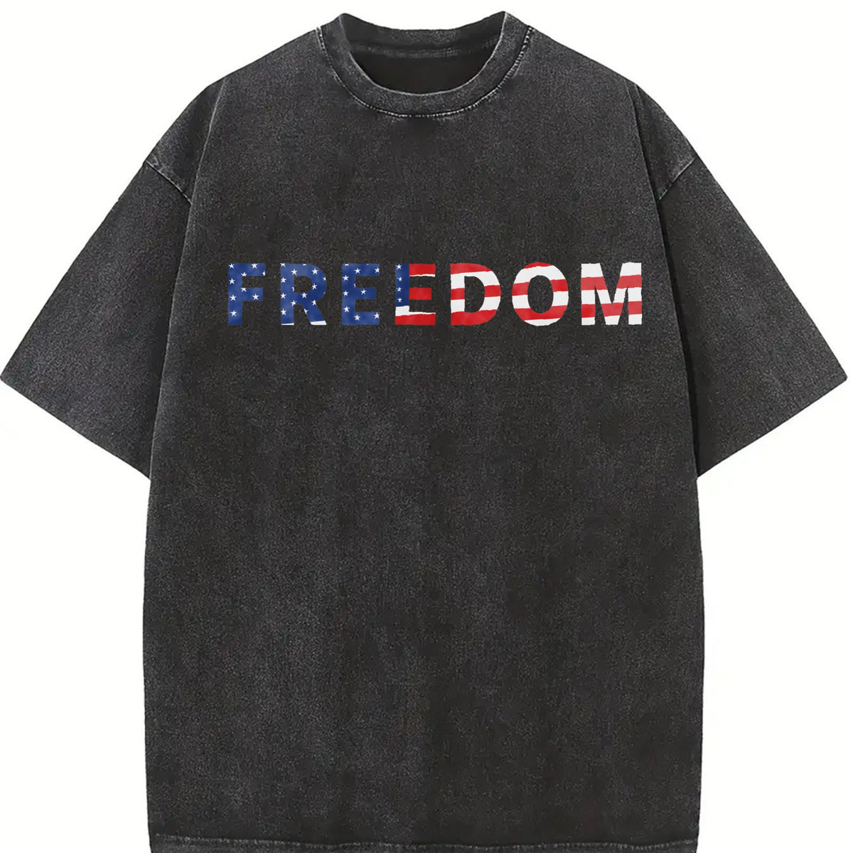 Freedom American Flag Vintage Washed T-Shirt in Black