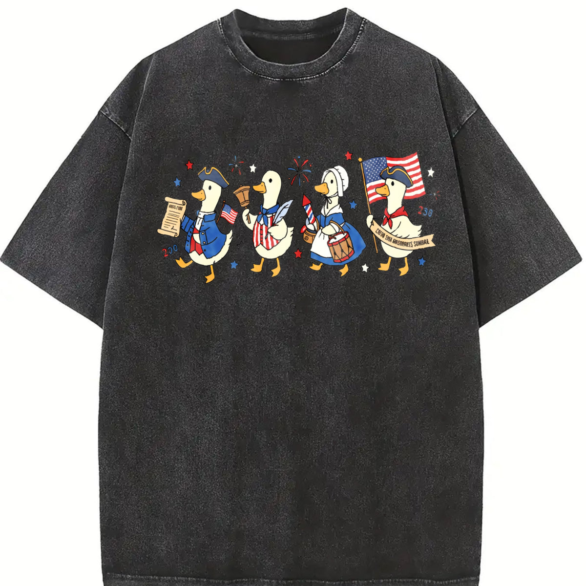 America 250 Years Patriotic Vintage Washed T-Shirt in Black