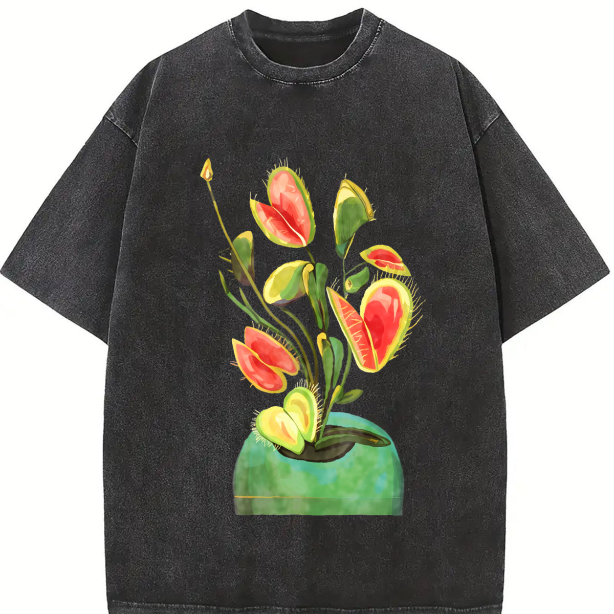 Water a Carnivorous Plant Vintage Washed T-Shirt in Black