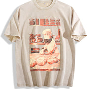 Biscuit Cat Baking Vintage Washed T-Shirt in Beige